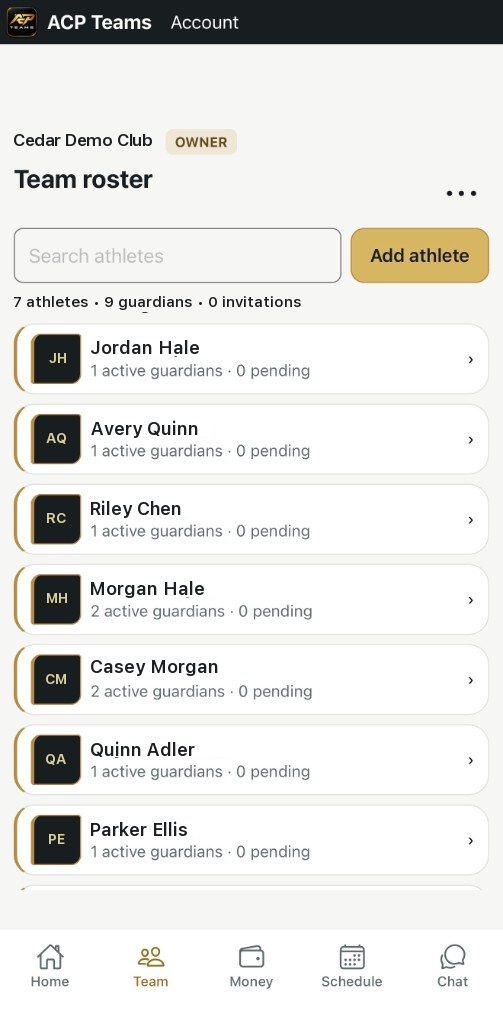 Team roster in ACP Teams